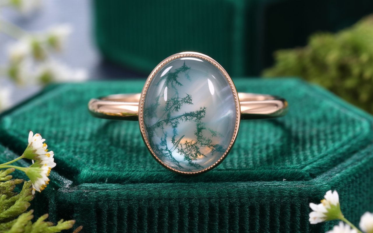 moss agate engagement ring